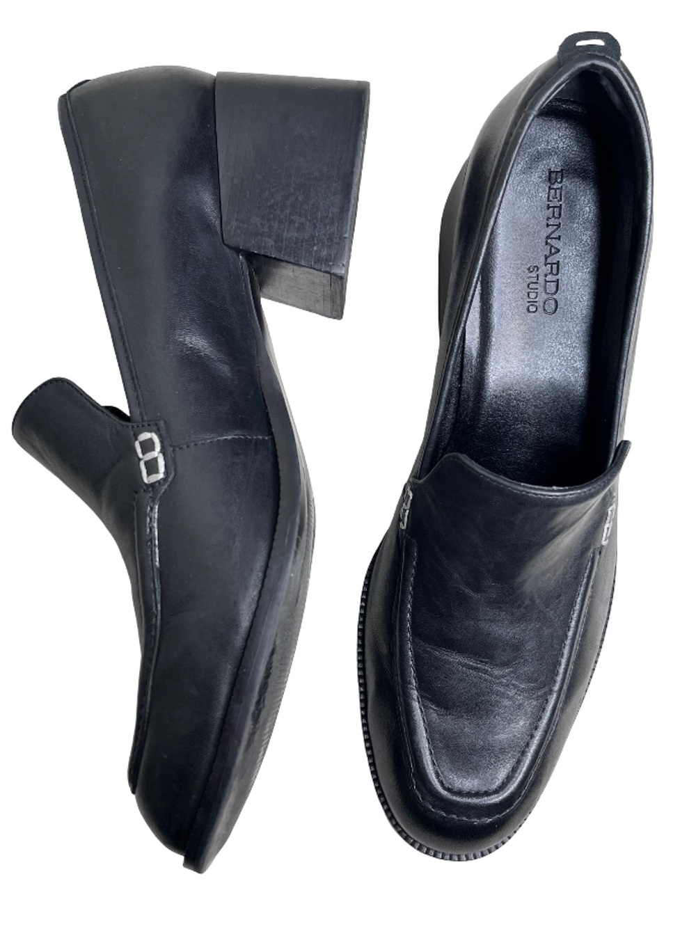 Bernardo Eryn Leather Chunky Block Heel Loafers Sz 11M
